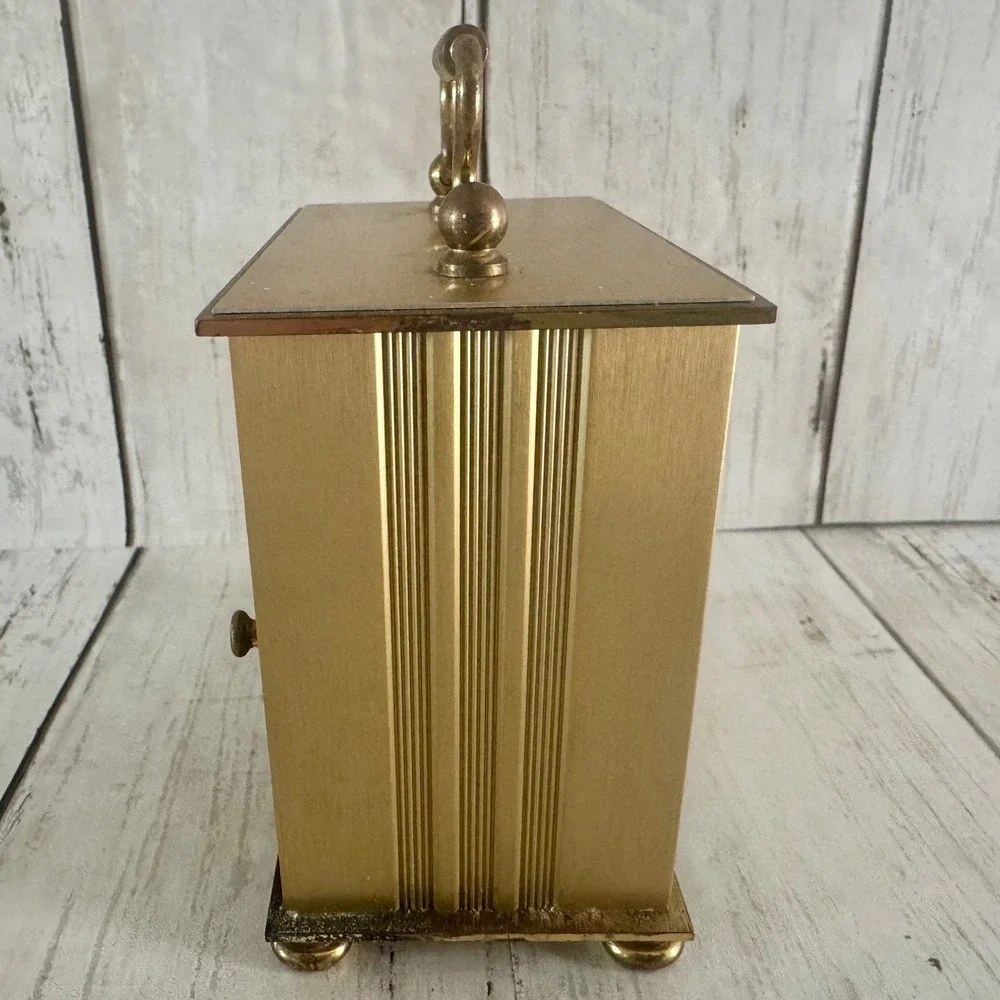 Bulova B2614 Gold Tone Quartz Carriage Clock Germany Vintage Mantel Desk WORKS